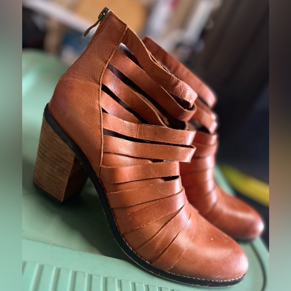 Cognac color booties, size 9 with 2.5 inch heel